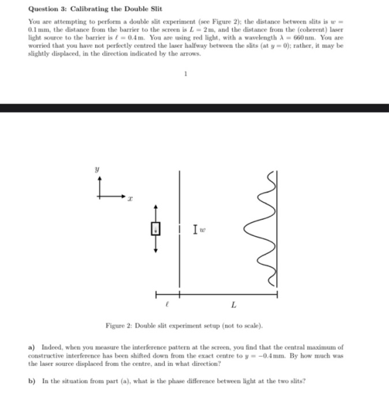 Question 3: Calibrating the Double Slit You are attempting to perform a double slit experiment (see Figure 2): the distance b