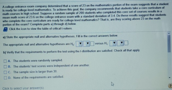 A college entrance exam company determined that a score of 23 on the mathematics portion of the exam suggests that a student