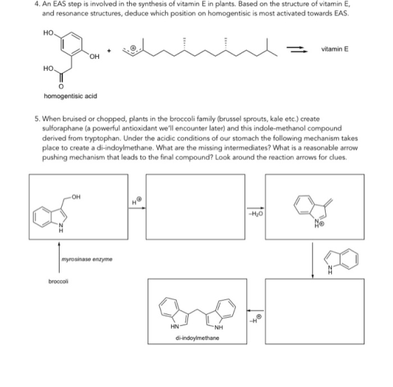 4. An EAS step is involved in the synthesis of vitamin E in plants. Based on the structure of vitamin E, and resonance struct