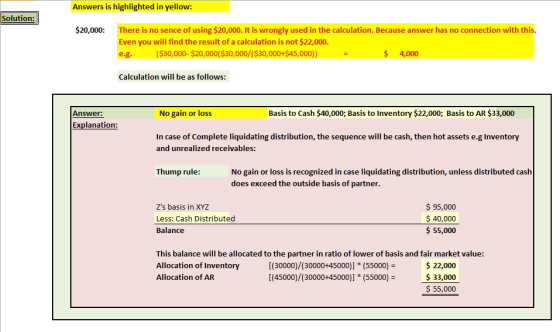 Answers is highlighted in yellow: Solution: $20,000: There is no sence of using $20,000. It is wrongly used in the calculatio