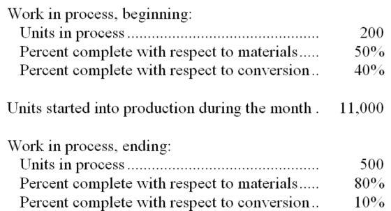 g. Work in process, beginning: Units in process ........ Percent complete with respect to materials ..... Percent complete wi