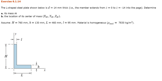 Exercise 6.1.14 The L-shaped steel plate shown below is d = 14 mm thick (i.e., the member extends from z = 0 to z = -14 into