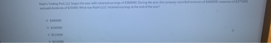 Nashs Trading Post C began the year with retained earnings of $380000. During the year, the company recorded revenues of $480