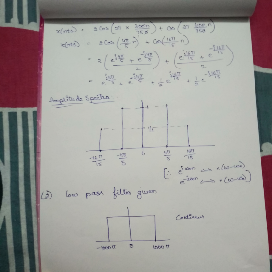ze(orts), 2 cos (217 x 3oon) + Cas (21 40n) sechts) - 2 Cos Curton) + CoO ( 16 17 ) 2 Amplitude Spectra. -- F - 7 7 0 UI 1671