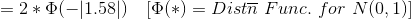 =2*\Phi(-|1.58|)\ \ \ [ \Phi(*)=Dist\overline{n}\ Func.\ for\ N(0,1)]