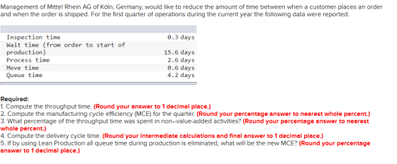Management of Mittel Rhein AG of Köln, Germany, would like to reduce the amount of time between when a customer places an ord
