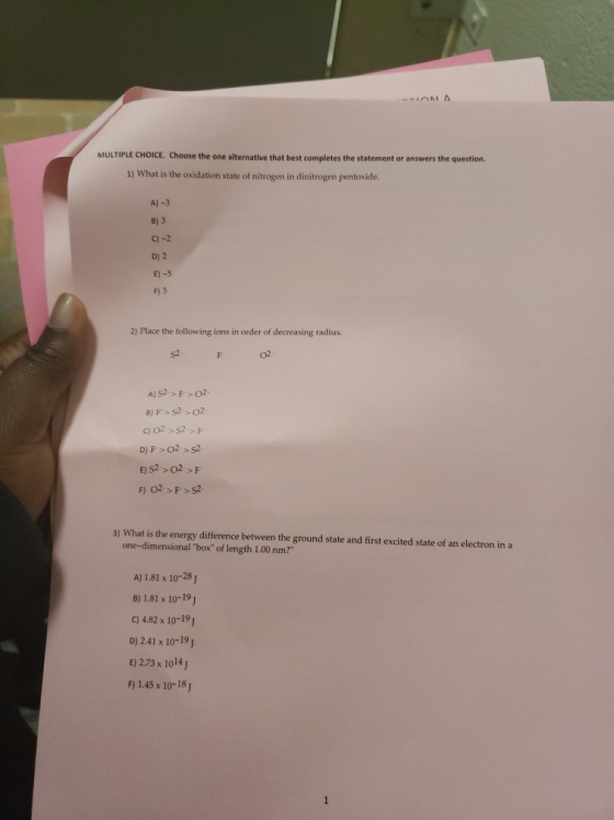 MULTIPLE CHOICE. Choose the one alternative that best completes the statement or answers the question 1) What is the oxidatio