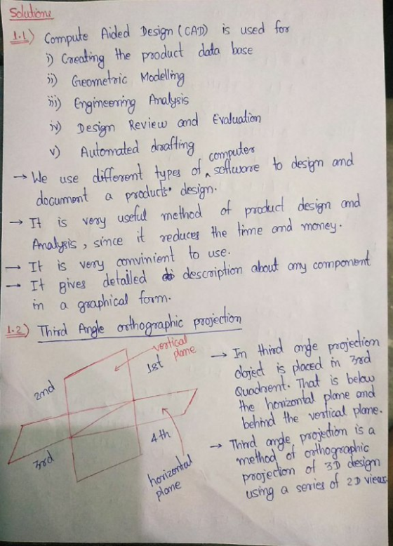 solutions 1.) Compute Aided Design (CAD) is used for i) Creating the product data base Geometric Modelling 3) Engineering Ana