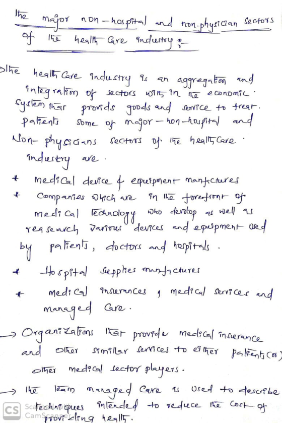 The of major non- hospital and non-physician sectors the health are industry & the health Care industry is an aggregation and