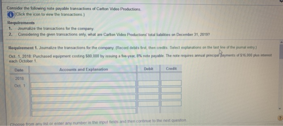 Consider the following note payable transactions of Carlton Video Productions. Click the icon to view the transactions.) Requ