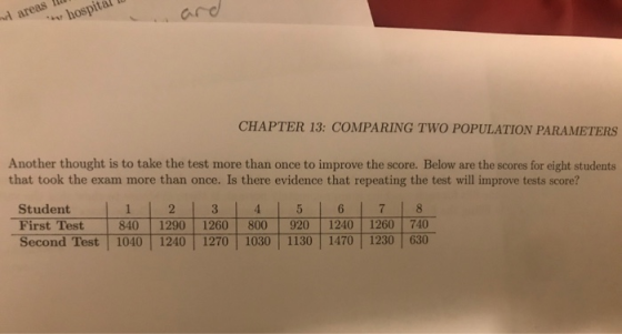 areas **hospital lo CHAPTER 13: COMPARING TWO POPULATION PARAMETERS Another thought is to take the test more than once to imp