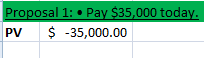 Proposal 1: Pay $35,000 today. PV $ -35,000.00