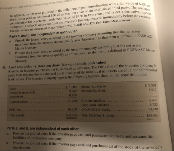 fair value of $200 and arty. The contingen erivative financial before the exchange Introduction to Business Combinations and