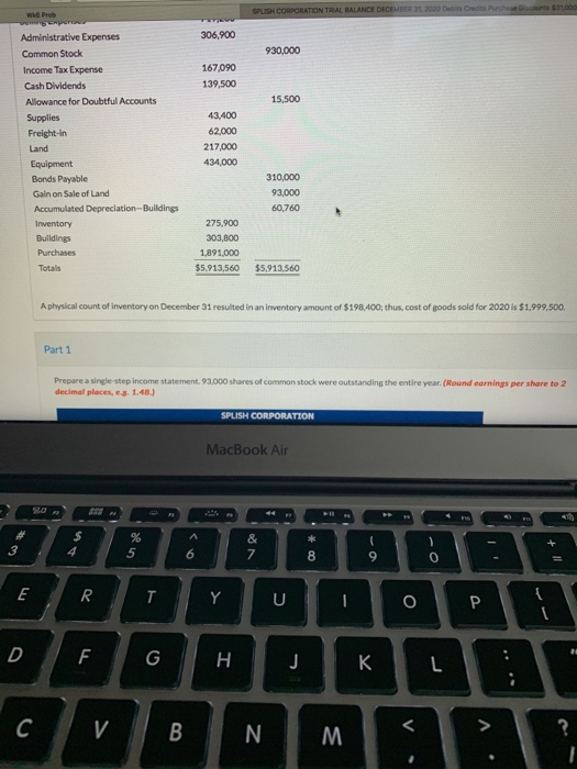 SPUS CORPORATION TRAL BALANCE DECEMBER 2020 Debre ch o 0 306,900 930,000 167,090 139,500 15.500 Administrative Expenses Commo