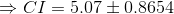 \Rightarrow CI=5.07\pm0.8654