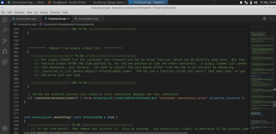 A t W [Groceryltem.hpp - -/Desk... [Assignment - Mozilla Firefox] - [to do4.png - Image Viewer ... GroceryList.cpp - Sequence