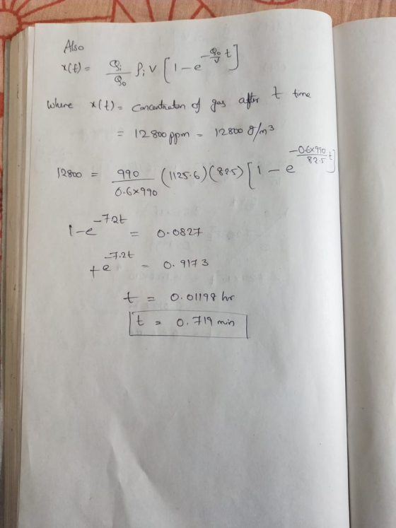 Also where x(t) = concentration of gas after it time = 12 800 ppm - 12800 g/m2 -0.6x990 Rart - e 12800 = 990 (1125.6 0.6x990