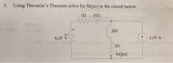Using Thevenins Theorem solve for 5. in the circuit below. 1Ω 9rASS bangia ww j20 AC 2/0 A 210000 hoM ial bive 22 EE-202q8d
