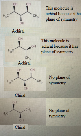 онон This molecule is achiral because it ha plane of symmetry CH 3 OH Achiral он This molecule is achiral because it has plan