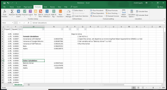 S shobhit gupta - 0 X & Share File Home Insert Page Layout Formulas Data Review View Beta Solver - Excel Search Define Name &