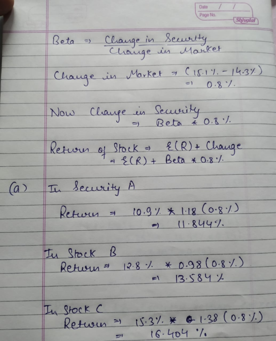 Date Page No. Shivglal Beta - Change in Security Change in Market in Market (15.1%.-14.3%) = 0.8%.. Change Now Change in Secu