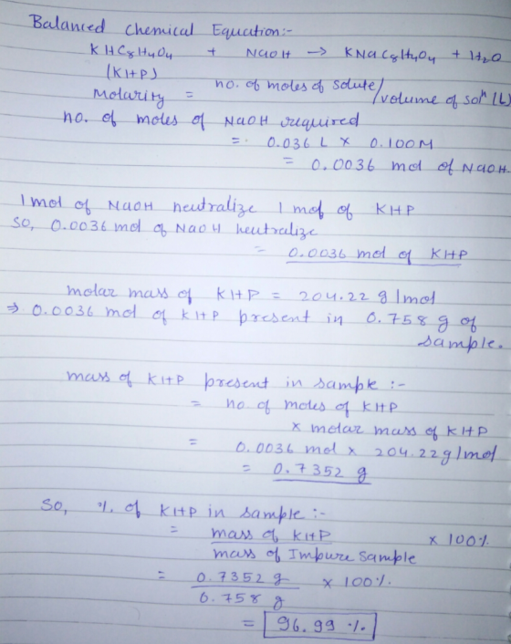 Balanced chemical Equction KNacglt, 04 + 14p0 (KI+P no. ob moles of salutevelume sof LL) Melariry ho el moles o NaoH rquuired