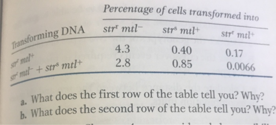 Percentage of cells transformed into strl mtl strø mtl+ Strl mtl+ DNA Transforming DNA 4.3 0.40 0.85 2.8 0.17 0.0066 cari mat