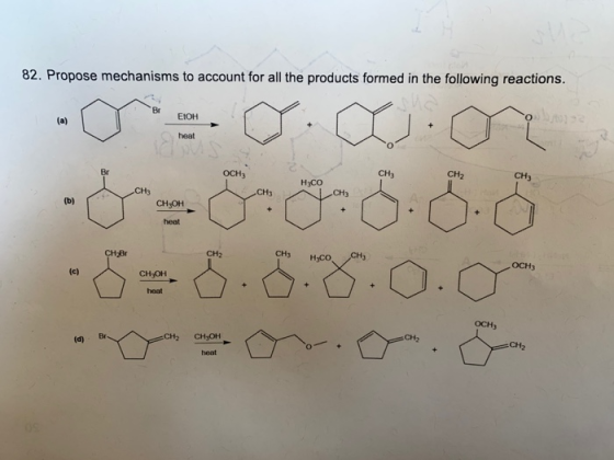 82. Propose mechanisms to account for all the products formed in the following reactions. CH B CH *5=.8.8.0.0