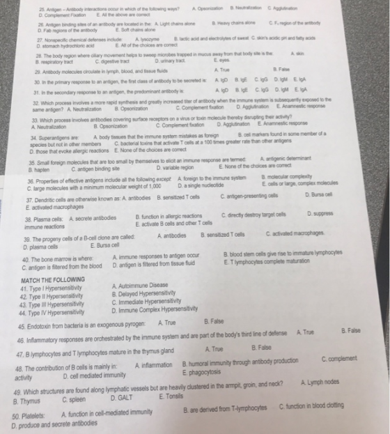 2s Antigen-Antibody interactons ooour in which of the foliowing ways? A Opsonization BNecation A D. Complement Fixation EAl t