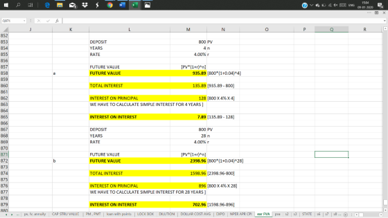 1504 V DC ENG 0901 2020 0871 i X fix N P Q R 852 853 854 855 856 DEPOSIT YEARS RATE 800 PV 4 n 4.00% r 857 FUTURE VALUE FUTUR