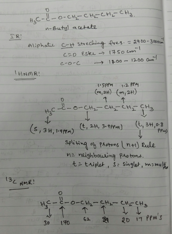 0 2 nButyl acetate TR cm 1400-1200 c-o-c IHNMR 0 3 (s,3H, vara) (t, 2H, 3: 9PPm) (t, 3t18 PPM) splitny ob Photons LnH) Rule n