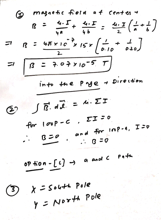 - magnetic field at centes BEITET W, 3 (**) = R = 4x10*** 15* (ócot ode] S 13=7.07x10-5. 7) . 2 into the page a Direction 30