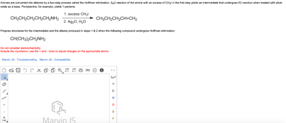 Amines are converted into alkenes by a two-step process called the Hoffman elimination. SN2 reaction of the amine with an exc