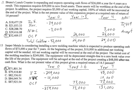 2. Brunos Lunch Counter is expanding and expects operating cash flows of $26,000 a year for 4 years as a result. This expans