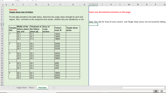 A B C D E F G H 1 J K L M N 0 P Q Exercise Single shear test of timber Insert any discussions/comments on this page For the d