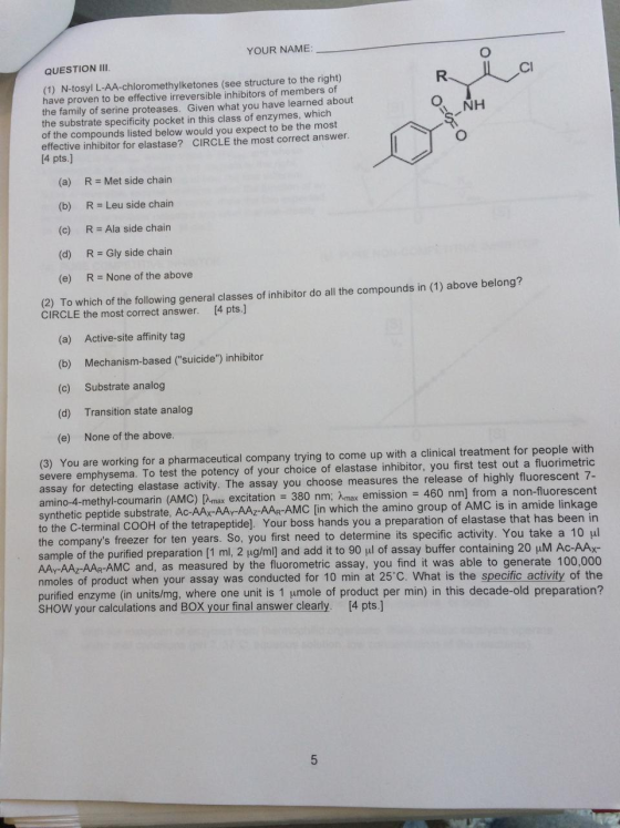 N-tosyl L-AA-chloromethylketones (see structure to