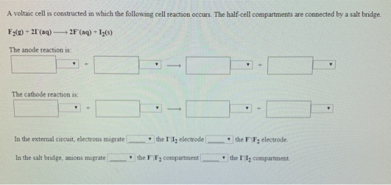 A voltaic cell is constructed in which the following cell reaction occurs. The half-cell compartments are connected by a salt