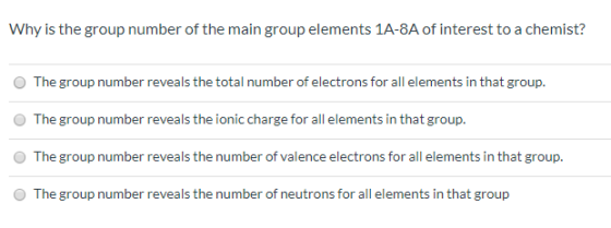 Why is the group number of the main group elements 1A-8A of interest to a chemist? The group number reveals the total number