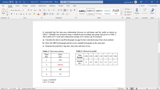 ull peal - OX Share Comments AutoSave Off 2 0 - Quiz 3_2 (1) - Compatibility Mode - Word Search File Home Insert Design Layou
