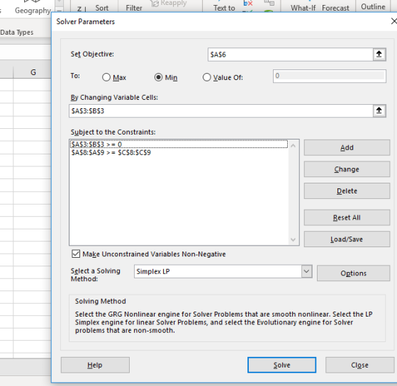 e Reapply Outline What-lf Foreca ext to er Geography Solver Parameters Data Types Set Objective To: OMax By Changing aiable C