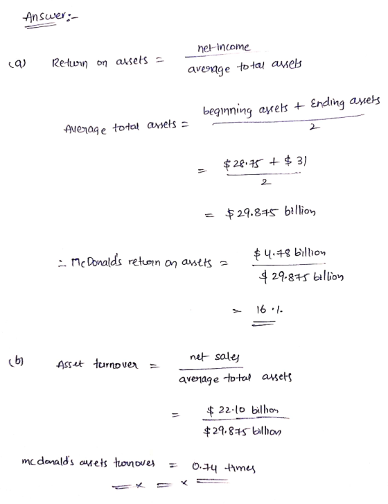 Answer: net income cas Return on assets a average to tal avels beginning aysels + Ending assets Average total assets = $28.75