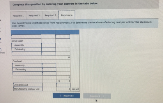 Complete this question by entering your answers in the tabs below. Required 4 Required 2 Required 3 Required 1 Use department