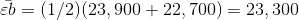 \bar{\varepsilon b}=(1/2)(23,900+22,700)= 23,300