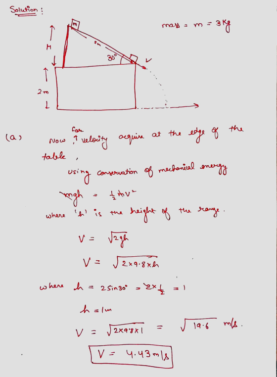 Solution mass = m = 3kg - E - Irene vi (as table , VOY now has uelocity acquire at the edge of the - using conservation of me