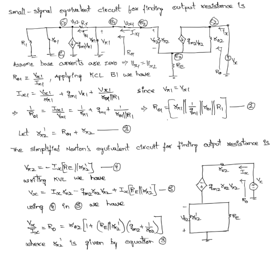 Small - skpral equtua lent circut fox finding outpst resistence is VyZ Rx BI Re Rop Assume base otents age zexo 7 Voe, =bas R