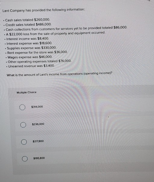 Lant Company has provided the following information: . Cash sales totaled $260,000. • Credit sales totaled $486,000. Cash col