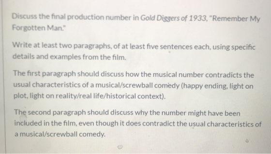 Discuss the final production number in Gold Diggers of 1933, Remember My Forgotten Man. Write at least two paragraphs, of a