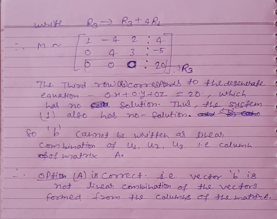 uusite Ro Rat 4 R I 4 2 4 -5 0 4 3 207. R3 The Third row (R) corresponds to the degenerafe equation onto.y toz - 2o., which h