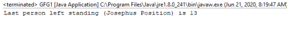 <terminated> GFG1 [Java Application] C:\Program Files Vava\jre 1.8.0_241\bin\javaw.exe (Jun 21, 2020, 8:19:47 AM) Last person
