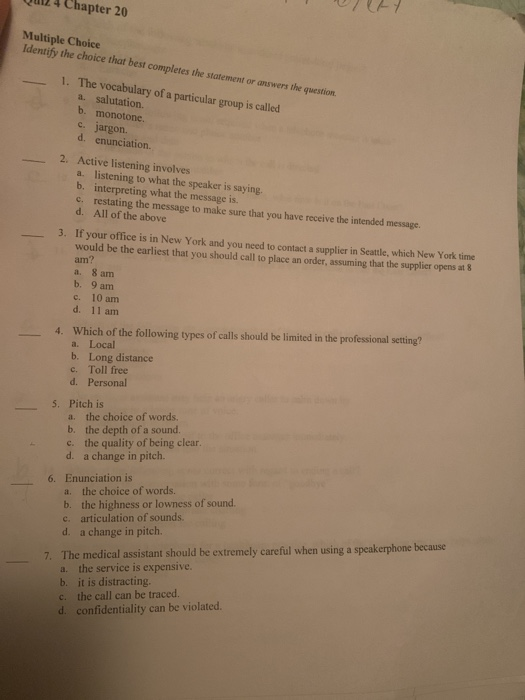 Qu124 Chapter 20 07 Multiple Choice Identify the choice that best completes the statement or answer the question 1. The vocab